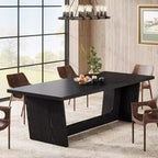 Lantine 70.87-Inch Large Rectangular Wood Dining Table for 6-8, Farmhouse Style with Solid Pedestal, Black Kitchen Dinner Table.