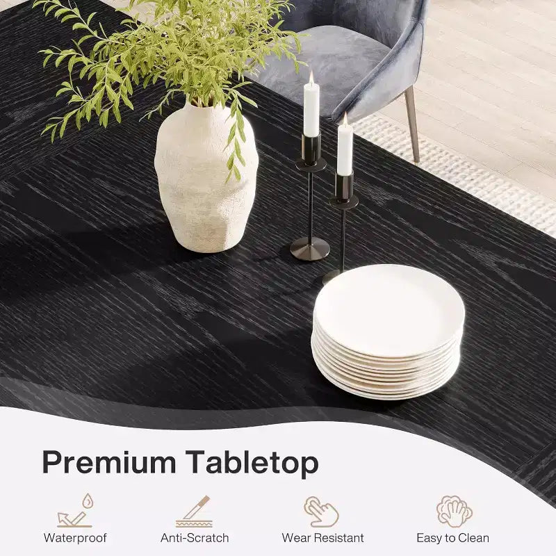 Tavolo da pranzo rettangolare grande da 180 cm per 6-8 persone, in legno, stile rustico con solido piedistallo, tavolo da cucina nero.