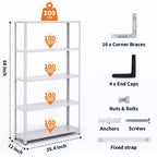 Scaffale in Acciaio Resistente a 5 Livelli, Portata 227 kg, Ripiani da Garage con Altezza Regolabile, Scaffalatura in Metallo, Scaffali Industriali