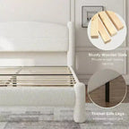 Letto Imbottito in Tessuto Bouclé, Letto a Piattaforma Cloud con Morbida Testiera Rotonda e Gambe Robuste, Nessuna Rete a Molle Necessaria, Bianco, Facile da Montare, Giroletto