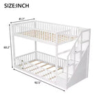 Letto a castello Twin su Twin con struttura e sponde a forma di staccionata, scaletta con contenitore