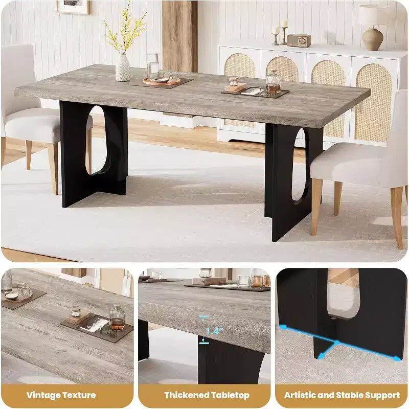 Tavolo da pranzo moderno da 71 pollici per 6-8 persone, grande tavolo da cucina con gambe a piedistallo per impieghi gravosi, perfetto per sala da pranzo, cucina o sala conferenze