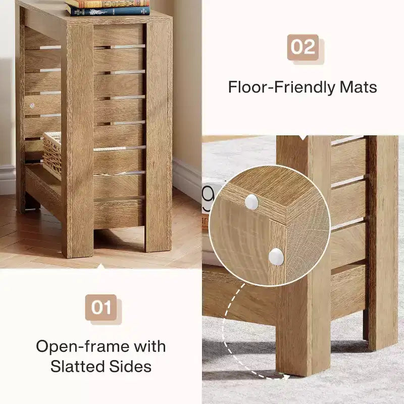 Tavolino Stretto, Tavolino Laterale Rustico a 2 Ripiani in Legno con Scaffale Contenitore per Soggiorno, Camera da Letto, Ufficio, Facile Montaggio