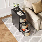 Tavolino stretto in rattan con 3 cassetti: Nessun montaggio, legno massello, ideale per soggiorno, camera da letto, ufficio, bagno, nero.