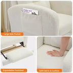 Sedia a dondolo da asilo nido con poggiapiedi - Poltrona a dondolo imbottita con schienale alto, poltrona moderna con braccioli, tasca laterale e gambe in legno per camera da letto, soggiorno