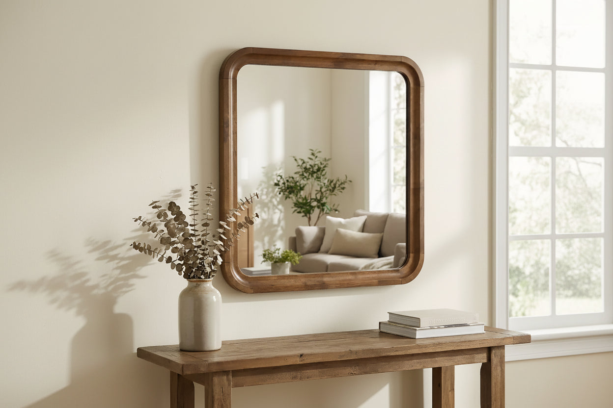 Roundhill Furniture Eldren Wood Frame Mirror, Walnut Finish