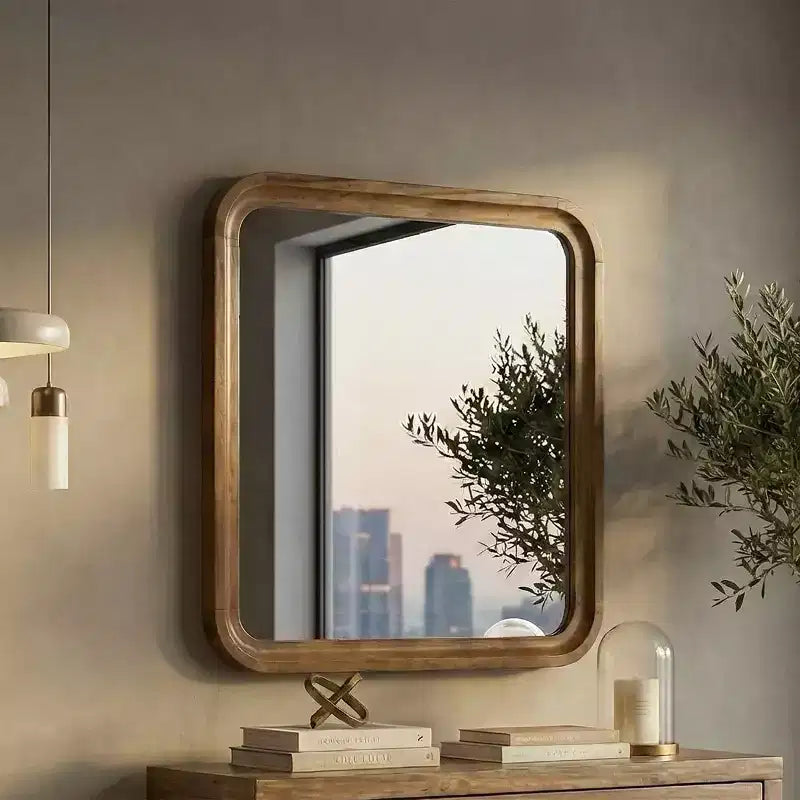 Specchio con cornice in legno, finitura noce