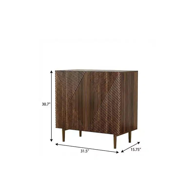 32 Credenza geometrica in legno marrone intagliato a due ante