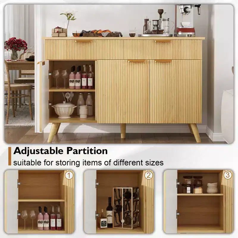 Credenza a onda scanalata con cassetti e 3 ante