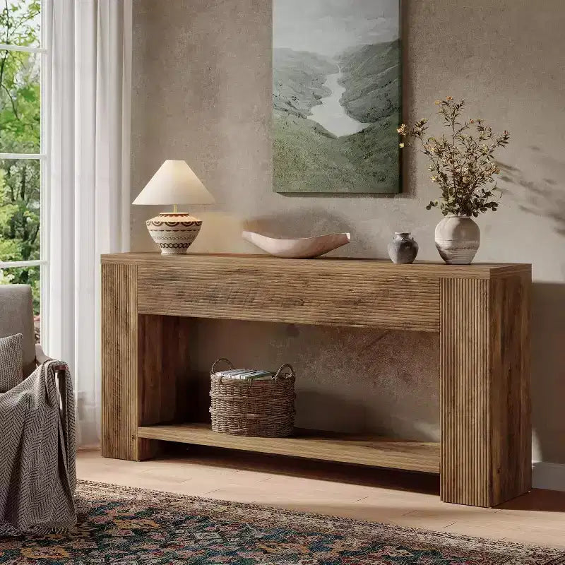 Tavolo Consolle da 180 cm per Ingresso, Tavolino Stretto in Legno per Divano, Tavolo d'Appoggio in Stile Rustico per Soggiorno, Ingresso, Marrone Ruggine