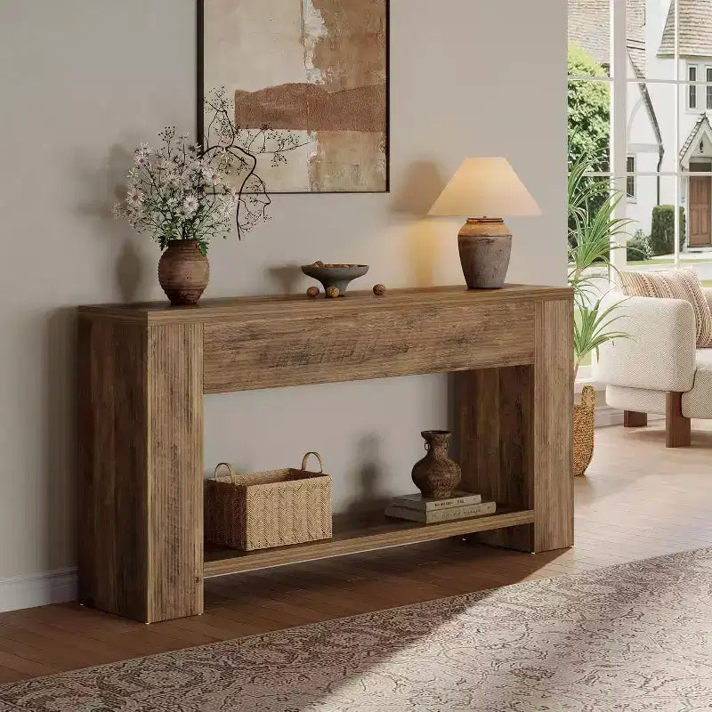 Tavolo Consolle da 180 cm per Ingresso, Tavolino Stretto in Legno per Divano, Tavolo d'Appoggio in Stile Rustico per Soggiorno, Ingresso, Marrone Ruggine