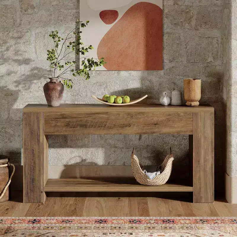 Tavolo Consolle da 180 cm per Ingresso, Tavolino Stretto in Legno per Divano, Tavolo d'Appoggio in Stile Rustico per Soggiorno, Ingresso, Marrone Ruggine
