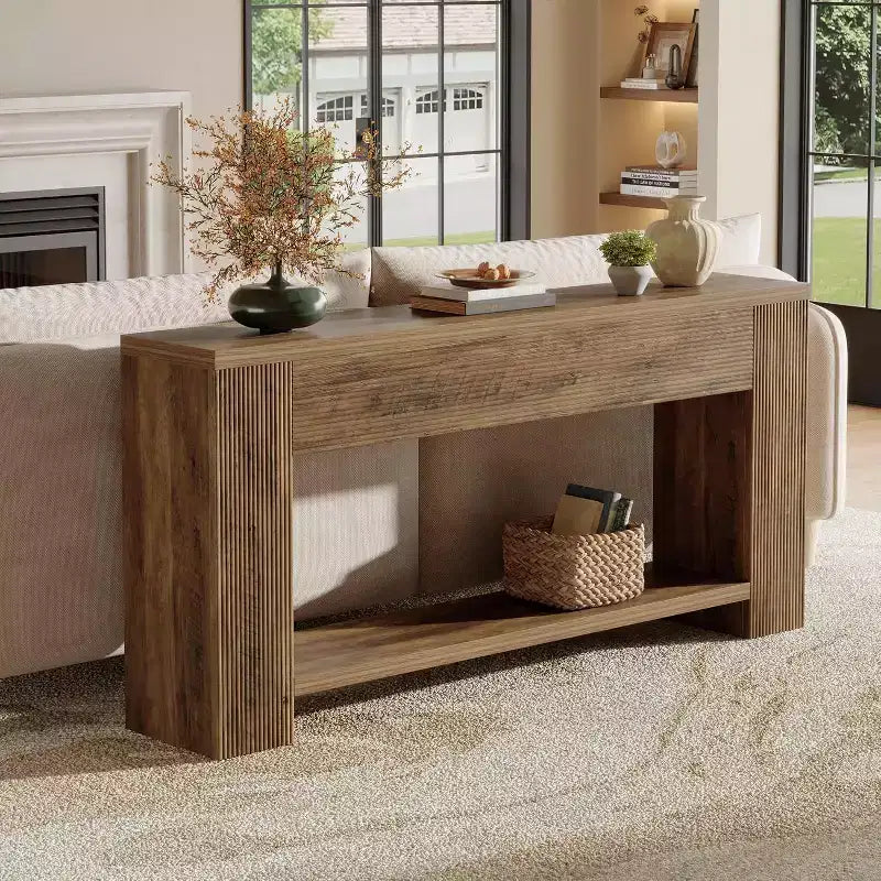 Tavolo Consolle da 180 cm per Ingresso, Tavolino Stretto in Legno per Divano, Tavolo d'Appoggio in Stile Rustico per Soggiorno, Ingresso, Marrone Ruggine