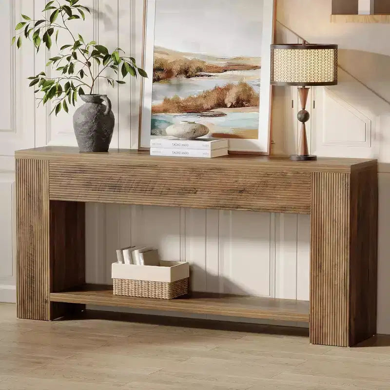Tavolo Consolle da 180 cm per Ingresso, Tavolino Stretto in Legno per Divano, Tavolo d'Appoggio in Stile Rustico per Soggiorno, Ingresso, Marrone Ruggine