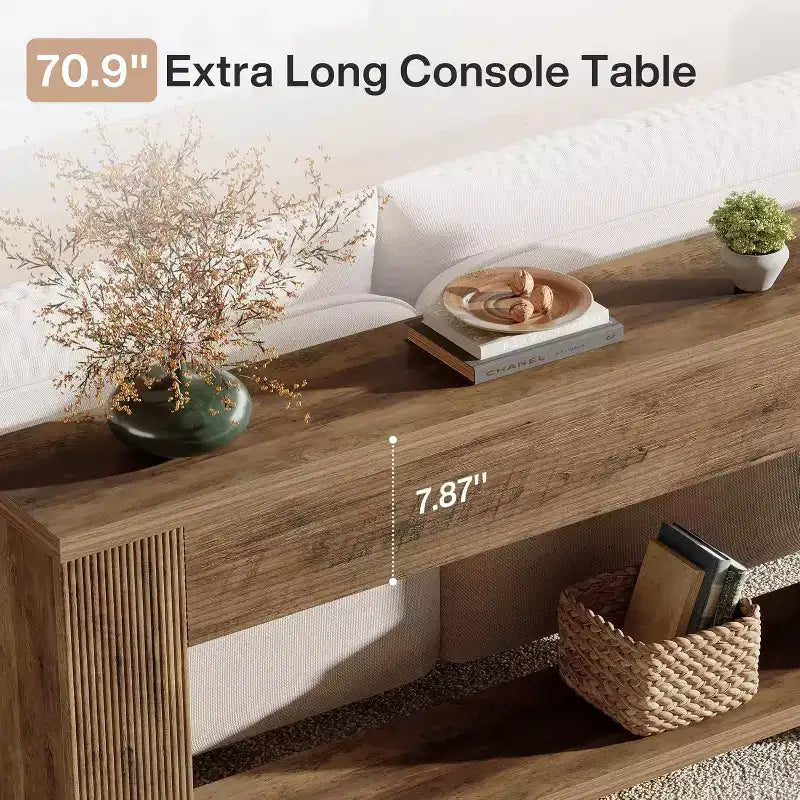 Tavolo Consolle da 180 cm per Ingresso, Tavolino Stretto in Legno per Divano, Tavolo d'Appoggio in Stile Rustico per Soggiorno, Ingresso, Marrone Ruggine