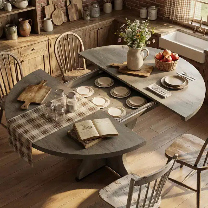 Tavolo da pranzo ovale allungabile salvaspazio per 4-8 persone - Piano in legno estensibile da 120-160 cm - Robusta struttura in metallo - Tavolo da cucina moderno stile farmhouse