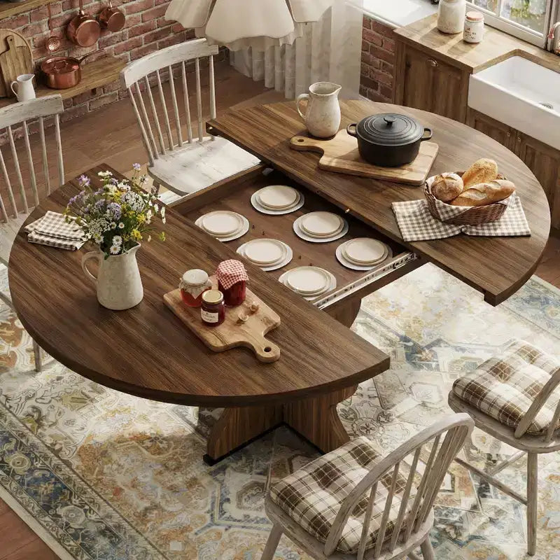 Tavolo da pranzo ovale allungabile salvaspazio per 4-8 persone - Piano in legno estensibile da 120-160 cm - Robusta struttura in metallo - Tavolo da cucina moderno stile farmhouse