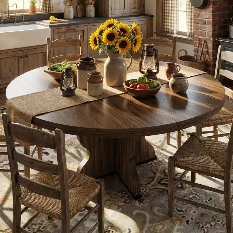 Tavolo da pranzo ovale allungabile salvaspazio per 4-8 persone - Piano in legno estensibile da 120-160 cm - Robusta struttura in metallo - Tavolo da cucina moderno stile farmhouse
