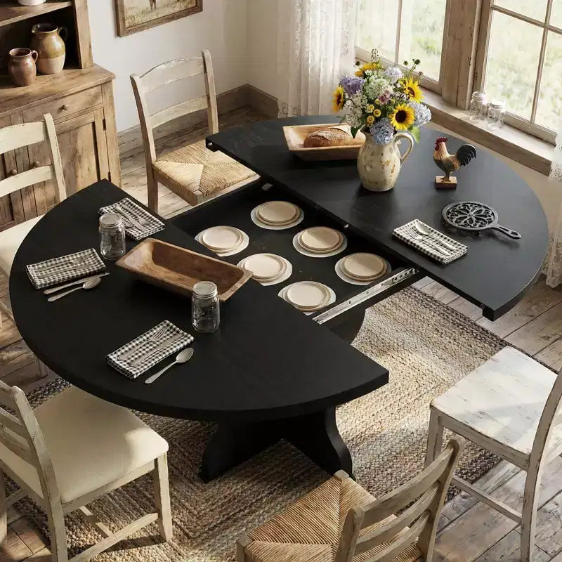 Tavolo da pranzo ovale allungabile salvaspazio per 4-8 persone - Piano in legno estensibile da 120-160 cm - Robusta struttura in metallo - Tavolo da cucina moderno stile farmhouse