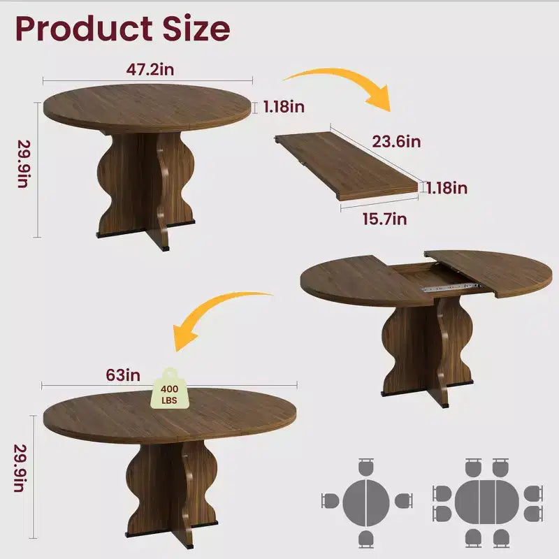 Tavolo da pranzo ovale allungabile salvaspazio per 4-8 persone - Piano in legno estensibile da 120-160 cm - Robusta struttura in metallo - Tavolo da cucina moderno stile farmhouse
