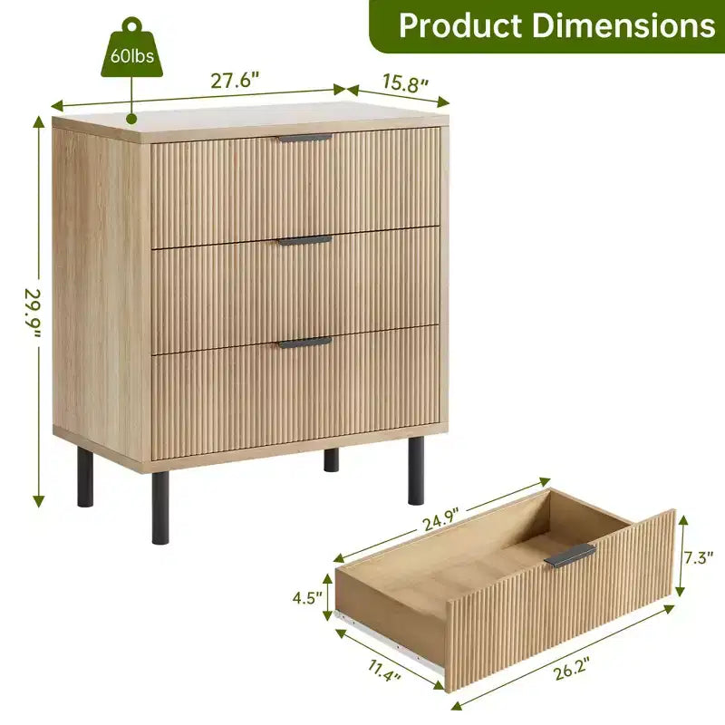 Cassettiera a coste con 3 cassetti, organizer per armadio alta 76 cm, cassettiera in legno per camera da letto, ingresso, piccoli spazi, 2 pezzi