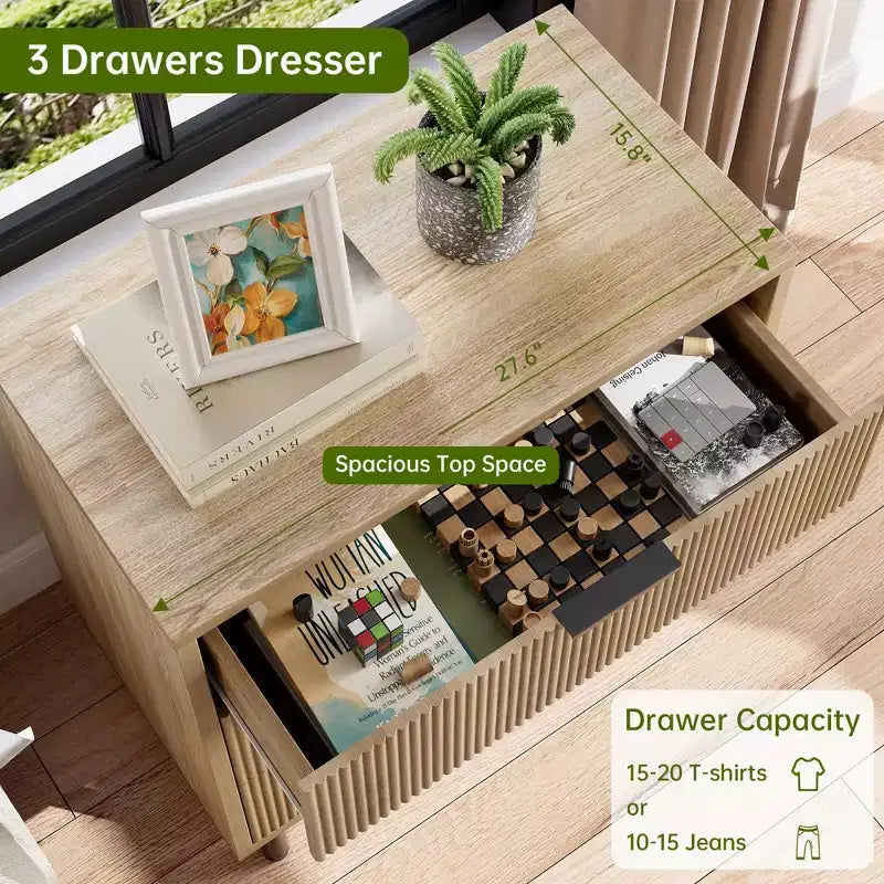 Cassettiera a coste con 3 cassetti, organizer per armadio alta 76 cm, cassettiera in legno per camera da letto, ingresso, piccoli spazi, 2 pezzi