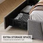 Telaio letto imbottito versatile con piattaforma, testiera regolabile, supporto con doghe in legno, nessun bisogno di rete, cassetti portaoggetti integrati