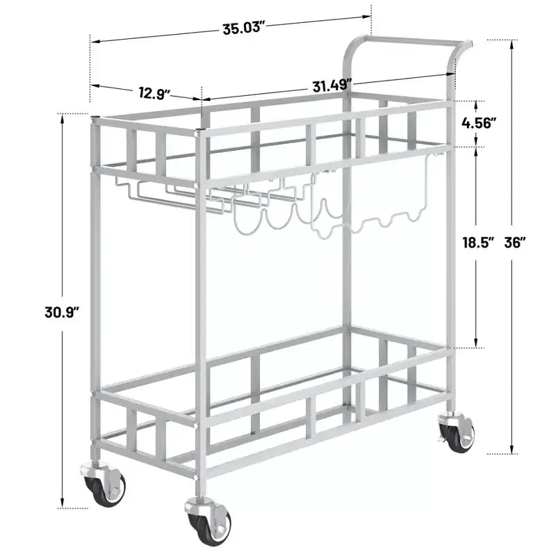 Carrello Bar Portatile a 2 Ripiani con Specchio, Carrello Servizio Rotante con Portabottiglie, Portabicchieri, per Servire Bevande in Casa, Sala da Pranzo e Soggiorno
