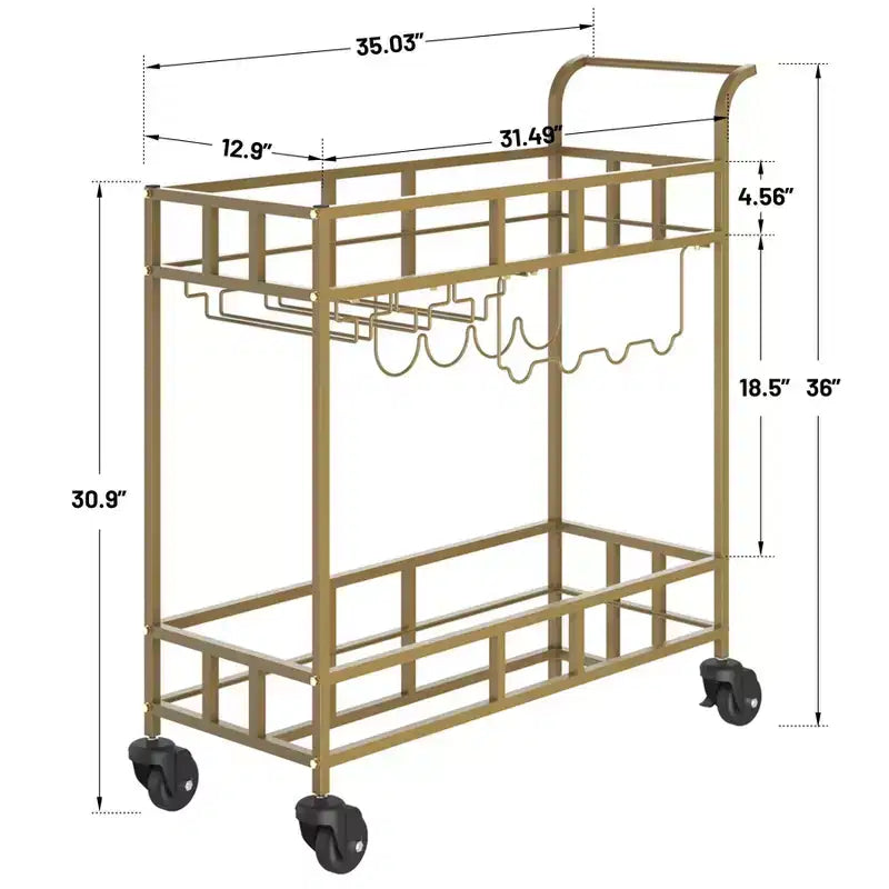 Carrello Bar Portatile a 2 Ripiani con Specchio, Carrello Servizio Rotante con Portabottiglie, Portabicchieri, per Servire Bevande in Casa, Sala da Pranzo e Soggiorno