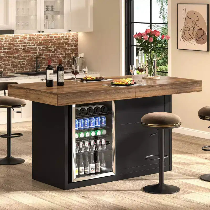 Tavolo da Bar con Spazio per Frigorifero, Tavolo da Pranzo Alto 104 cm Altezza Bancone, Bancone da Cucina con Ripostiglio