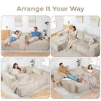 Divano componibile modulare Cloud 110 con chaise longue, divano a L con seduta profonda, divano componibile senza telaio rivestito in morbido velluto a coste