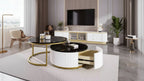 Whisen Modern Round Nesting Coffee Table Set with Fluted Base, Drawer