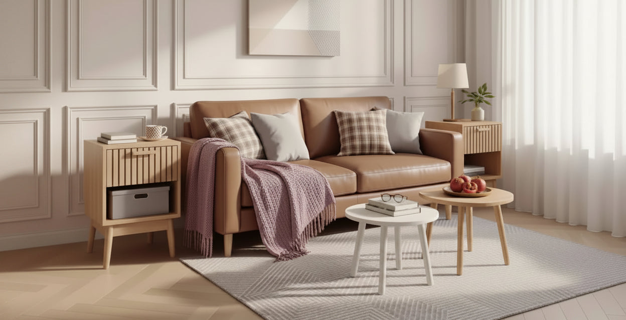Comodino Boho, Tavolino Piccolo con Cassetto e Ripiano Aperto, Comodino con Cassetto Decorato per Camera da Letto, Dormitorio, Soggiorno e Piccoli Spazi