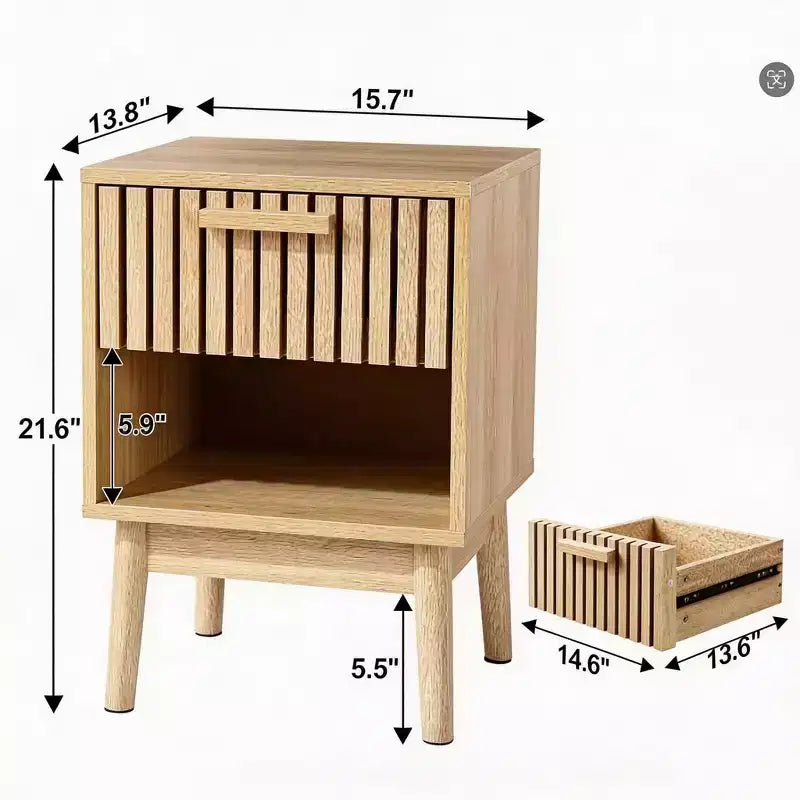 Comodino Boho, Tavolino Piccolo con Cassetto e Ripiano Aperto, Comodino con Cassetto Decorato per Camera da Letto, Dormitorio, Soggiorno e Piccoli Spazi