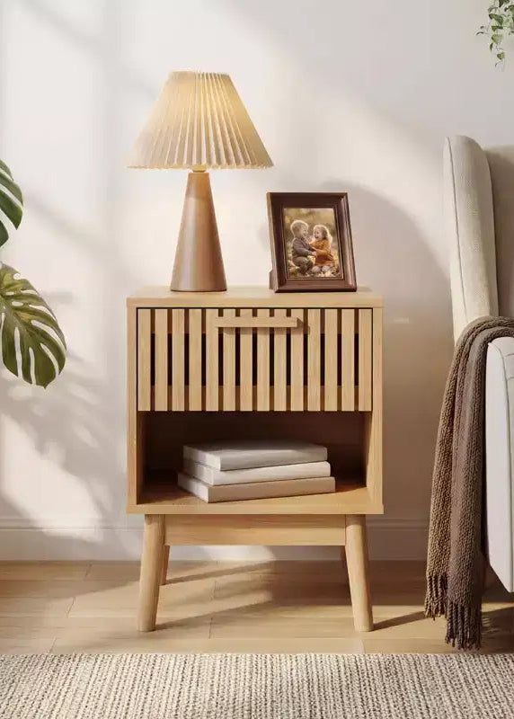 Comodino Boho, Tavolino Piccolo con Cassetto e Ripiano Aperto, Comodino con Cassetto Decorato per Camera da Letto, Dormitorio, Soggiorno e Piccoli Spazi