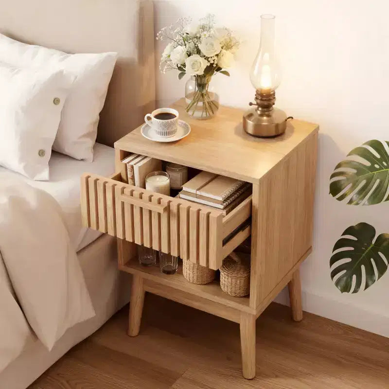Comodino Boho, Tavolino Piccolo con Cassetto e Ripiano Aperto, Comodino con Cassetto Decorato per Camera da Letto, Dormitorio, Soggiorno e Piccoli Spazi
