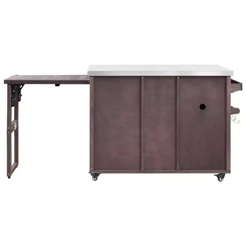 78.3 pollici Cucina da Esterno con Piano di Lavoro in Acciaio Inox, Postazione BBQ Pieghevole e Armadietti Contenitori, Marrone Scuro